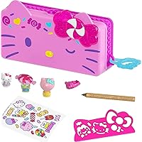 Mattel Hello Kitty and Friends Minis Candy Carnival Pencil Case Playset (7.5-in), 2 Sanrio Figures and Stationery Supplies, Great Gift for Kids Ages 4Y+