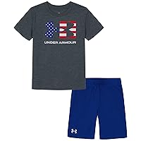 Under Armour Boys Outdoor Set, Cohesive Pants & Top Tshirt And Short Set, Pitch Gray Icon Flag, 4T US
