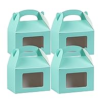 Restaurantware Bio Tek 4.5 x 2.5 x 2.5 Inch Gable Boxes For Party Favors 25 Durable Gift Treat Boxes - With Built-In Handle Disposable Turquoise Paper Barn Boxes For Parties