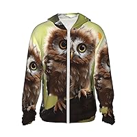 Real Cute Owls Sun Protection Hoodie Women Men Jacket UPF 50+ Long Sleeve Sun Shirt Full Zip Rash Guard