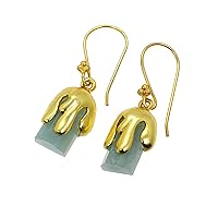 Milky Aquamarine 13X8 MM Fancy Shape Gemstone Studded In Gold Plated Brass Handmade Dangling Earrings Jewelry For Her