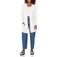 Amazon Essentials Women's Relaxed-Fit Lightweight Lounge Terry Open-Front Cardigan, White Space Dye, Large