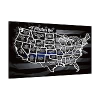 American Flag Wall Art - Black And White United States Map Over USA Flag Painting On Canvas Patriotic Picture Wall Decor Modern Framed Print Poster for Living Room Bedroom Home Office, 12x18in