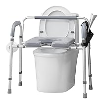 Heavy Duty Raised Toilet Seat with Armrest and Backrest, Elevated Toilet Seat Riser 450lbs, Medical Bedside Commode Chair, Shower Chair with Padded Seat, Grey