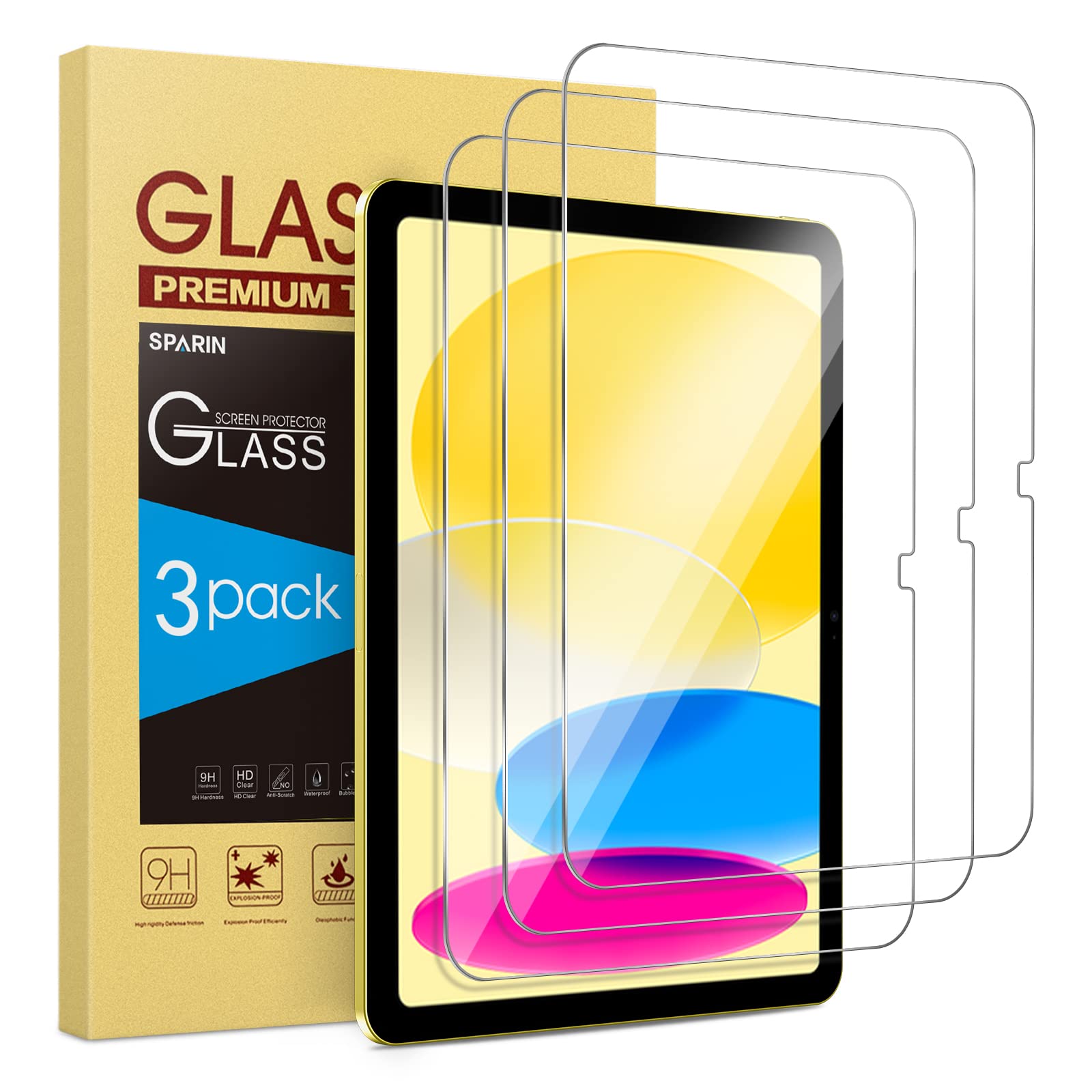 3 Pack SPARIN Upgrade Screen Protector for iPad 10th Generation 10.9 Inch (2022 Released), Anti-Scratch Tempered Glass Compatible for iPad 10 Gen, HD Clarity