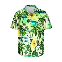 Mens Hawaiian Fashion Shirt Short Sleeves Printed Shirts for Men Button Down Summer Shirts Loose Fit Soft Tees