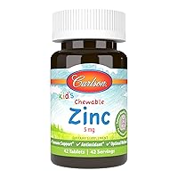 Carlson - Kid's Chewable Zinc, 5 mg, Immune Support, Antioxidant Power, Natural Mixed Berry Flavor, 42 Tablets