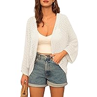 GRACE KARIN Open Front 3/4 Sleeve Batwing Cardigan for Women Lightweight Crochet Summer Cardigan Hollow-out Cover Ups