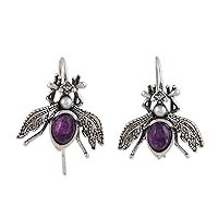 NOVICA Handmade .925 Sterling Silver Amethyst Cultured Freshwater Pearl Drop Earrings Beetle Mabe Purple White Mexico Animal Themed [1.1 in L x 0.9 in W x 0.3 in D] 'Makech'