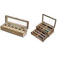 SRIWATANA Watch Box Case 6 Slot and 12 Slot Sunglasses Organizer for Women Men, Vintage Style (Contains 2 Items)