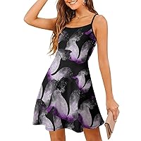 Asexual Space Cat Spaghetti Strap Mini Dress Sleeveless Adjustable Beach Dresses Backless Sundress for Women