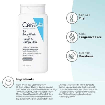 CeraVe Body Wash with Salicylic Acid | Fragrance Free Body Wash to Exfoliate Rough and Bumpy Skin | Allergy Tested | 10 Ounce