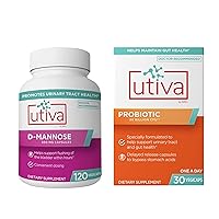Szio+ 10% Bundle Utiva D-Mannose 500mg Capsules – Supports Management of Urinary Tract Infections, 120 Capsules + Utiva Probiotic for Gut and Urinary Tract Health 30 Delayed Release Vegi Capsules
