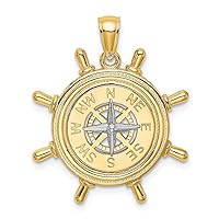 14k Gold Ship Wheel With Nautical Compass White Needle Center Charm Pendant Necklace Measures 30.3x23.3mm Wide 4.1mm Thick Jewelry for Women