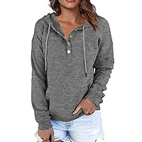 Women Hoodies Casual Button Down Sweatshirt Drawstring Long Sleeve Pullover Fall Winter Clothes with Pockets
