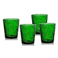 Jomop Handmade Pressed Colored Tumbler Drinking Glasses Green Set of 4 Retro (4, Old Fashioned Glasses)