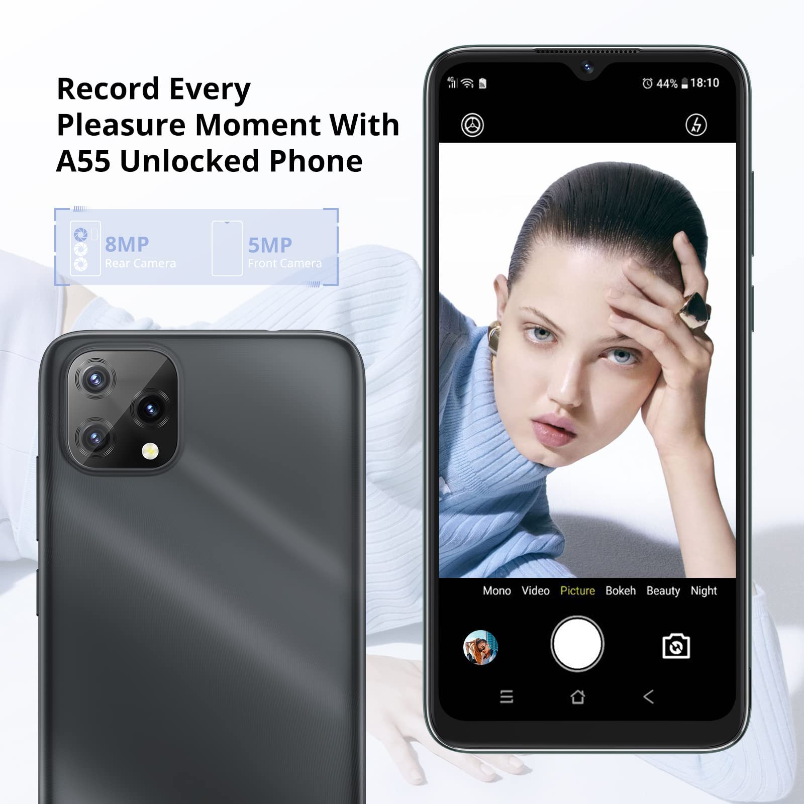 Blackview Unlocked Cell Phone A55, 4G Dual SIM Unlocked Phones, 3GB+16GB/SD 128GB Smart Phone Unlocked, Face ID, 3 Card Slots, 4780mAh, 6.5