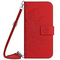 XYX Wallet Case for Samsung A35 5G, Emboss Half Flower Floral PU Leather Flip Protective Case with Adjustable Shoulder Strap for Galaxy A35 5G, Red