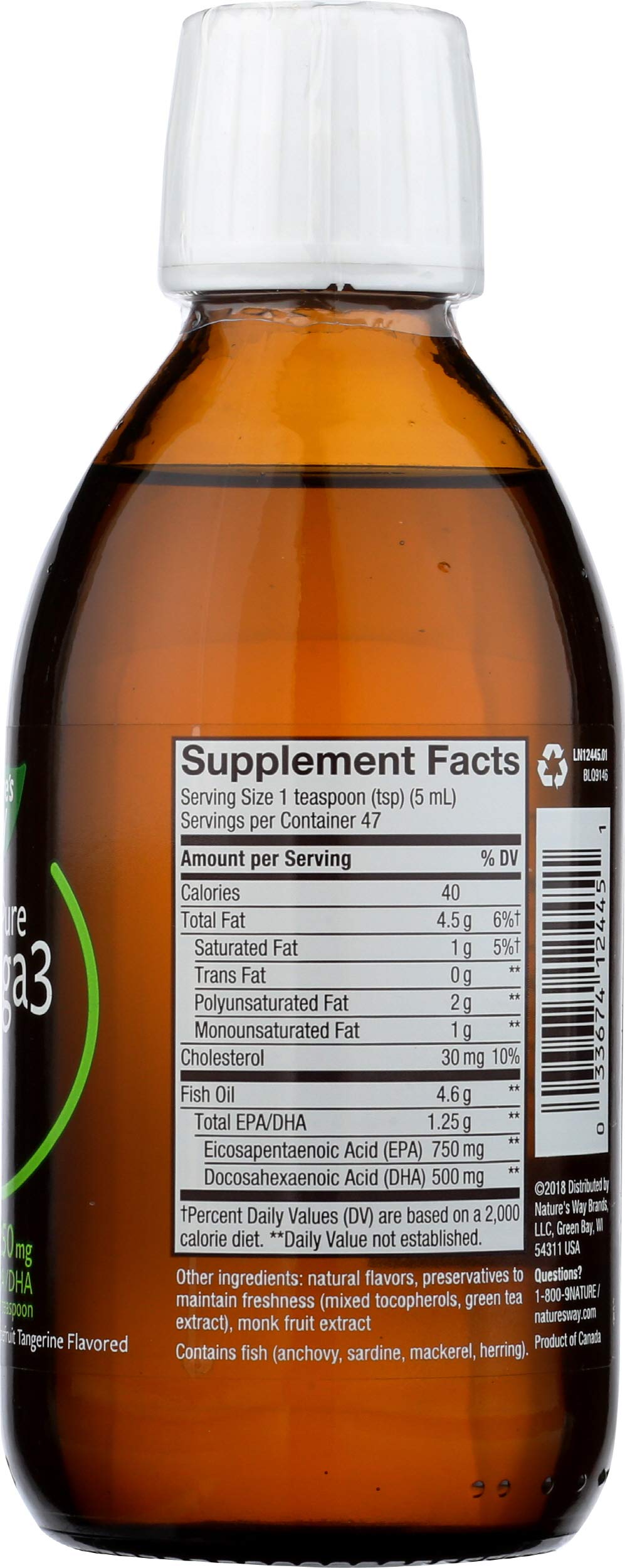 Nature’s Way Ultra Pure Omega3 Liquid Fish Oil Supplement, Grapefruit Tangerine Flavor, 8 Fl Oz