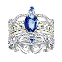 JewelryPalace Infinity Knot 1.5-2ct Created Blue Sapphire Engagement Rings, Vintage 925 Sterling Silver Wedding Band Enhancer Ring Bridal Set
