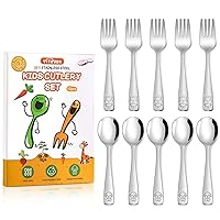 VITEVER 10-Piece Toddler Utensils, Kids Stainless Steel Silverware Set, Children Safe Forks and Spoons - Mirror Polished, Dishwasher Safe