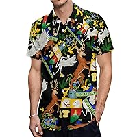 Coat Arms of Queensland Men's Shirt Button Down Short Sleeve Dress Shirts Casual Beach Tops for Office Travel