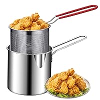 Deep Fryer Pot with Basket, 2Pcs/Set Deep Fryer Pan Stainless Steel Chip Pan with Handle Uncoated Mirror Polished Brushed Frying Pots for French Fries Chicken Wings