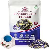 Butterfly Pea Flower Tea, Premium Dried Butterfly Pea, Pure Natural Butterfly Pea Tea, 30 Teabags, 3g/bag- Used for Blue & Purple Drinks and Food Coloring