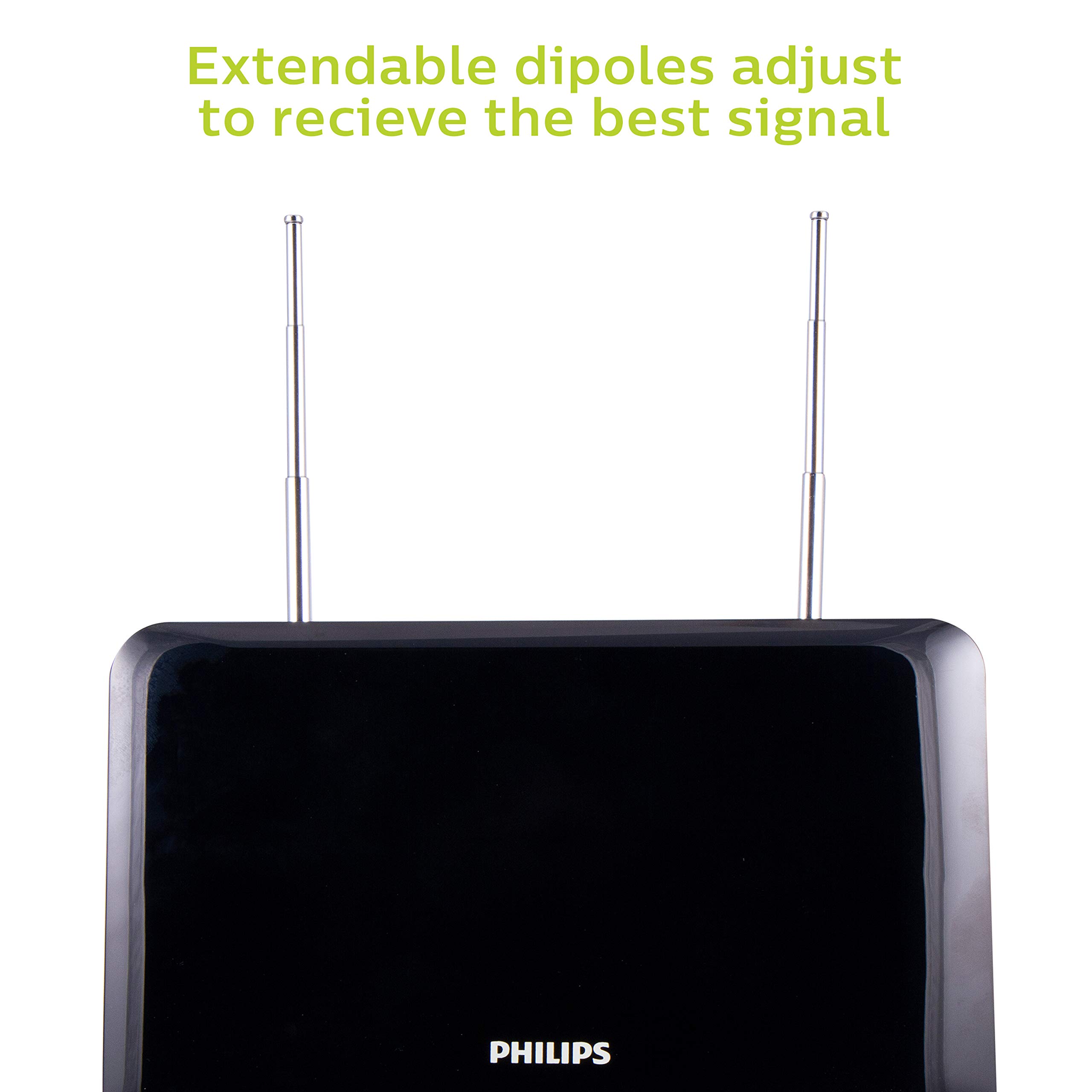 Philips Indoor TV Antenna, Perfect Home Decor, Digital, HDTV Antenna, Smart TV Compatible, 4K 1080P VHF UHF, 6Ft Coaxial Cable, Dipoles, Black, SDV1227B/27
