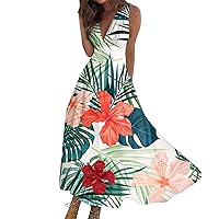 Floral Dress for Women,Women's Summer Fashion Hawaiian Print V-Neck Sleeveless Tunic Casual Dresses
