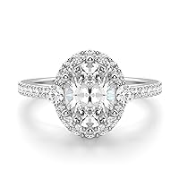 Siyaa Gems 4 CT Oval Moissanite Engagement Ring Colorless Wedding Bridal Solitaire Halo Bazel Solid Sterling Silver 10K 14K 18K Solid Gold Promise Ring