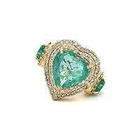 5 CTW Heart Shape Zambian Emerald And Diamond Ring Side Emerald Weight 1.4 CTW In 14k Solid Gold Diamond Size 1.5MM Diamond Weight 1.20CTW