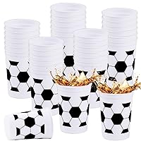Tevxj 24 Pcs Soccer Plastic Cups Reusable Soccer Fan Plastic Party Cups 12oz Sports Ball Reusable Party Supplies Decorations Soccer Ball Plastic Drinking Cups for Sports Birthday Party Favors