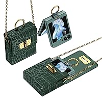 ZIFENGX- Mini Bag Case for Samsung Galaxy Z Flip 5, Luxury PU Leather Crossbody Bag Slim Stylish Case with Ring Holder Green