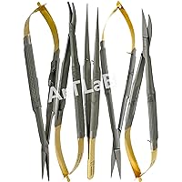 New German Stainless Set of 5 PCS CASTROVIEJO Micro Surgery Scissors Needle Holder Straight and Curved Plus Suture Tying Forceps 6 Inches Surgical Instruments