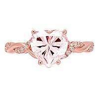 2.19 ct Heart Cut Criss Cross Solitaire Halo Pink Simulated Diamond Engagement Promise Anniversary Bridal Ring 14k Rose Gold