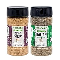 FreshJax Salt Free Spicy Popcorn and Italian Seasoning Bundle | 2 Large Bottles | Non GMO, Gluten Free, Keto, Paleo, No Preservatives Seasonings and Spices