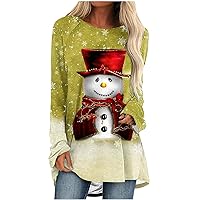 Women's Christmas Tunic Tops to Wear with Legging Cute Snowman Graphic Blouse Shirt Loose Fit Crew Neck Snowflake Shirt