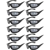 OWL Wholesale of 12 Pairs Motorcycle Padded Foam Glasses Assorted Color Lens
