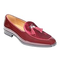 Men’s Shiny Patent Tassel Loafers Velvet Upper Faux Leather Wedding Dress Shoes