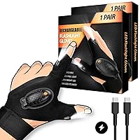 2 Pack Rechargeable LED Flashlight Gloves Gifts for Men Women, Stocking Stuffers for Men Dad Husband Christmas Birthday Gift Idea, Waterproof Lighted Gloves Cool Gadget for Repairing Fishing Camping