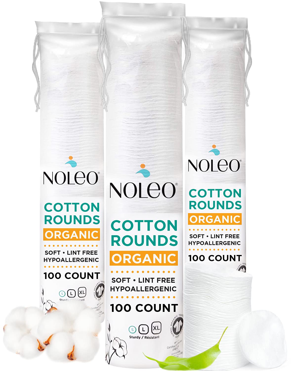 Organic Cotton Rounds Compatible with Makeup Products, Eye Makeup Remover Pads and Baby Wipes, Small, 300 Count - Noleo