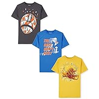 The Children's Place Boys' Short Sleeve Graphic T-Shirt 3-Pack, Football/The Best Don't Rest/Football Helmet, Small (5/6)