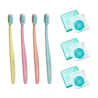 Cocofloss Oral-Care Set, 3 Spools Delicious Mint Dental Floss & 4 Cocobrushes, Woven String Floss with Coconut Oil, Ultra-Soft Manual Toothbrush, Dentist-Designed