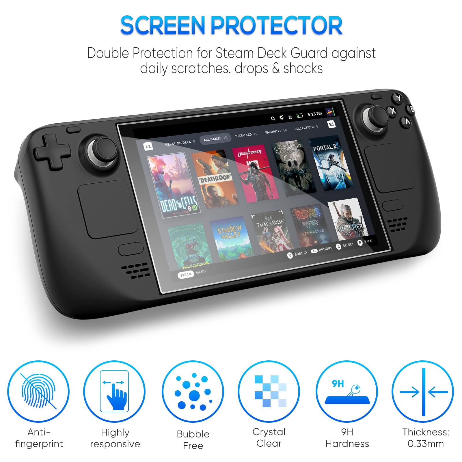 Protective Case for Steam Deck with Adjustable Kickstand, YUANHOT Protector Cover Accessories with 2 Pack Screen Protector and Anti-Collision Anti-Scratch Design - Black