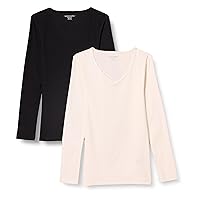 Amazon Essentials Women's Slim-Fit Layering Long Sleeve Knit Rib V-Neck (Available in Plus Size), Pack of 2