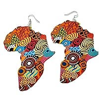 1 Pair Colored Wooden Earrings African Map Earrings Handmade Statements Ear Jewelry for Women