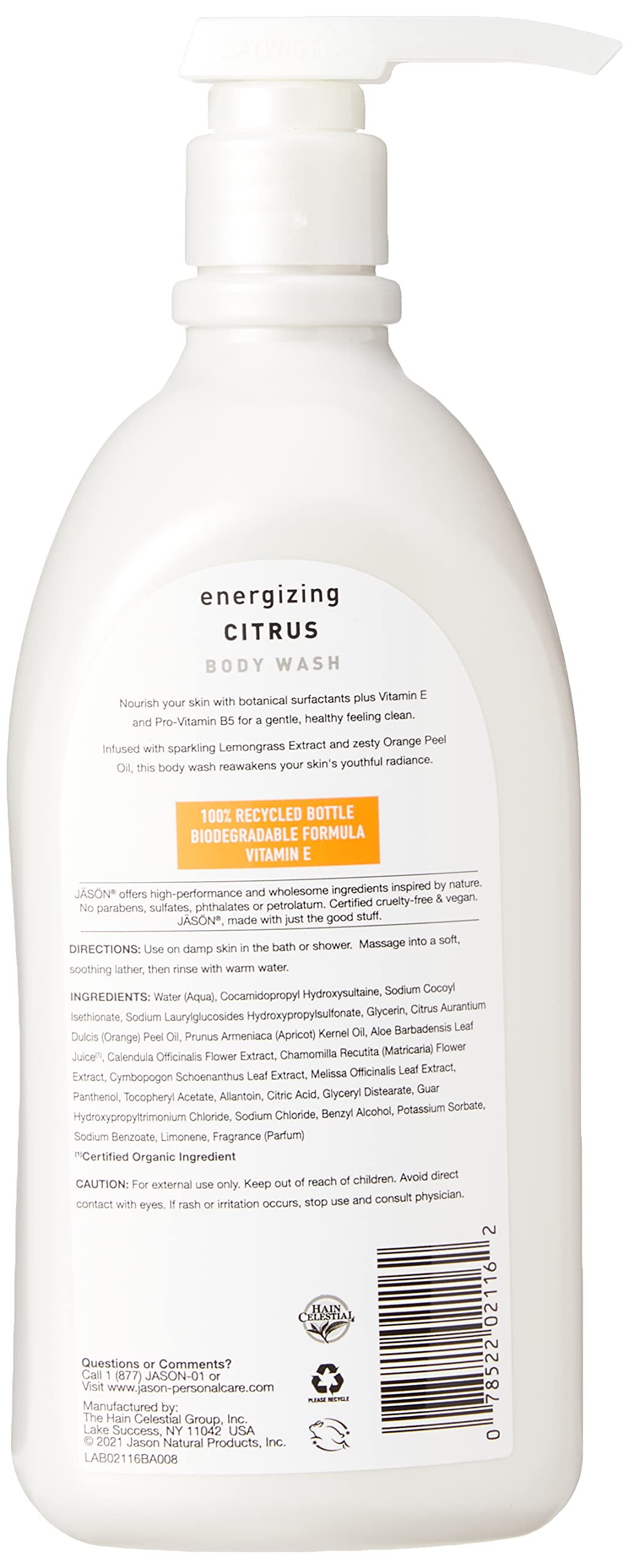 JASON Natural Body Wash & Shower Gel, Revitalizing Citrus, 30 Oz