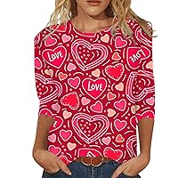 Girls Hawaiian Shirt Valentine's Day Print Turtle Neck Long Sleeve Shirts Workout Breathable Womens Tunic Tops
