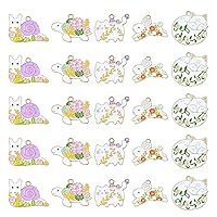 LiQunSweet 25 Pcs 5 Styles Enamel Animal Charms Rabbit Cat Fox Snail Tortoise with Flower Pattern White Charms for Earrings Bracelet Jewelry Making